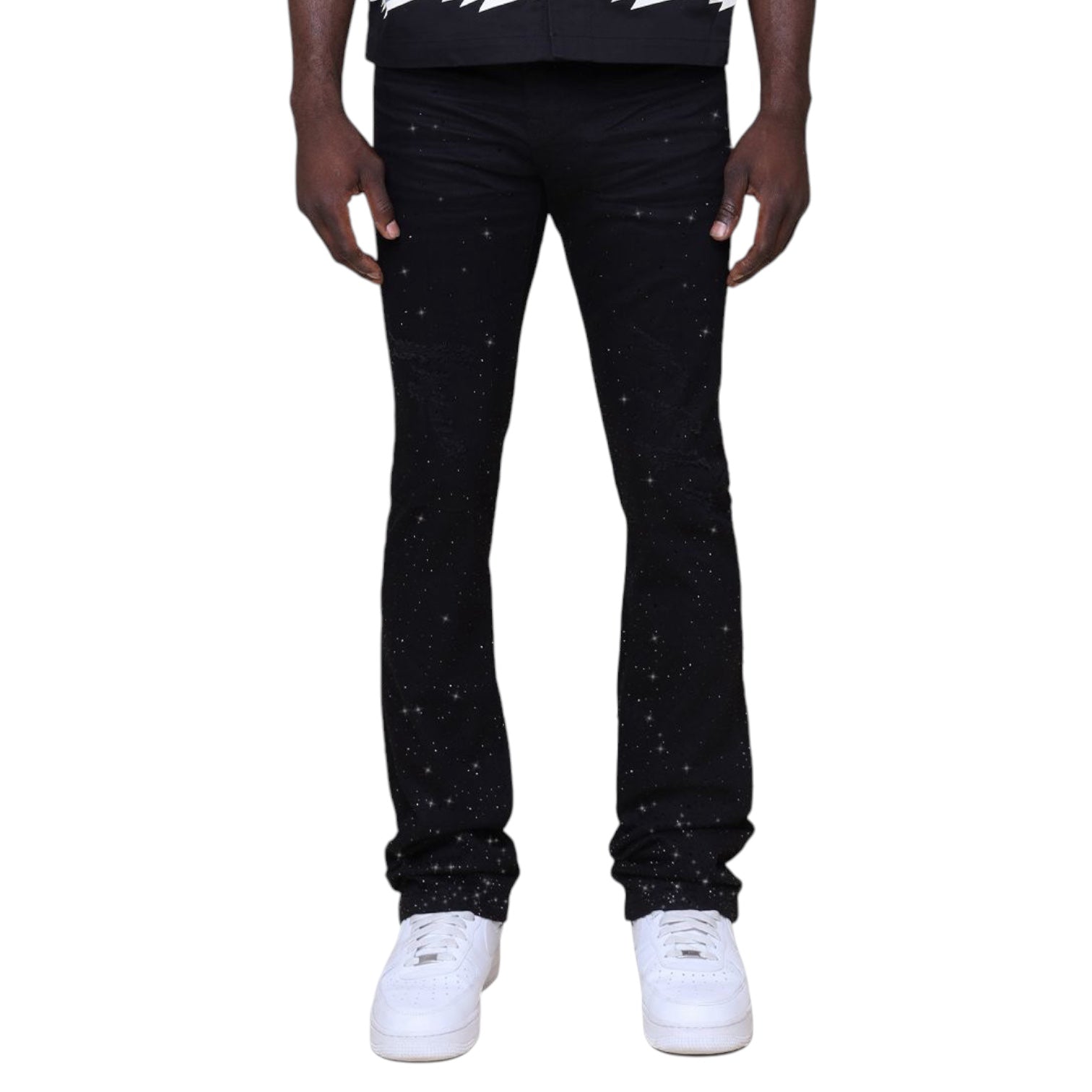 SMOKE RISE: All Rhinestone Stacked Jeans JP25536
